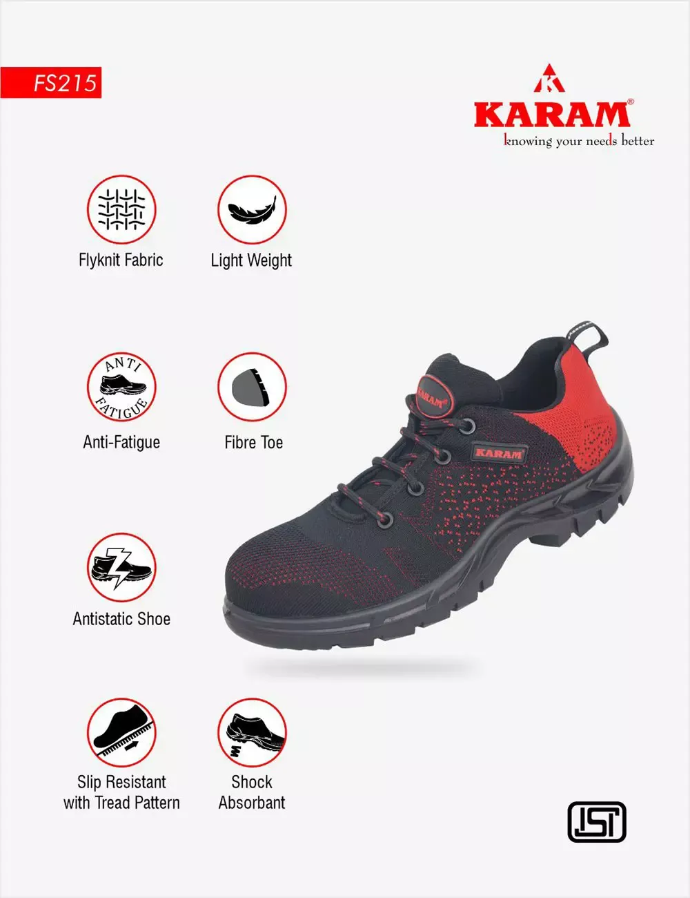 Flytex Red and Black Sporty Safety Shoes, FS215FN(FWSAMN)-10