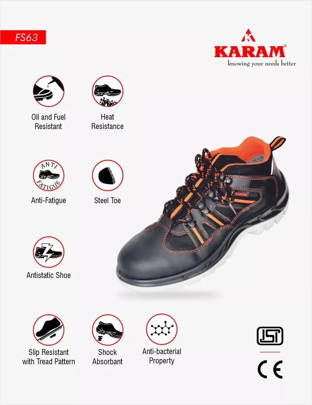 Executive Sporty Lace-Up Black Leather Safety Shoes, FS63BL(SWDAMN)