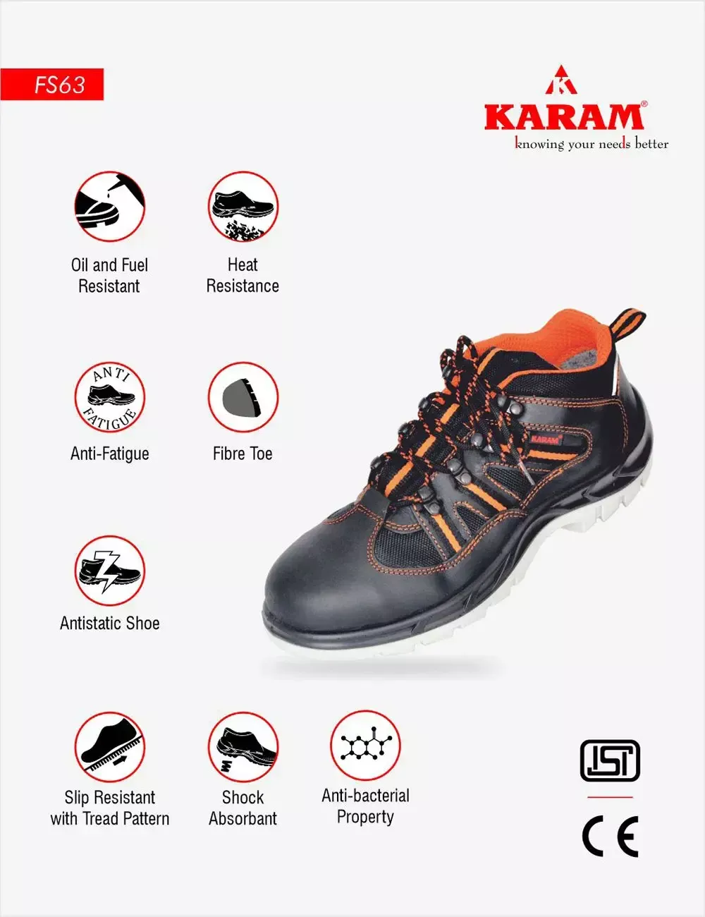 Executive Sporty Lace-Up Black Leather Safety Shoes, FS63BL(FWDAMN)