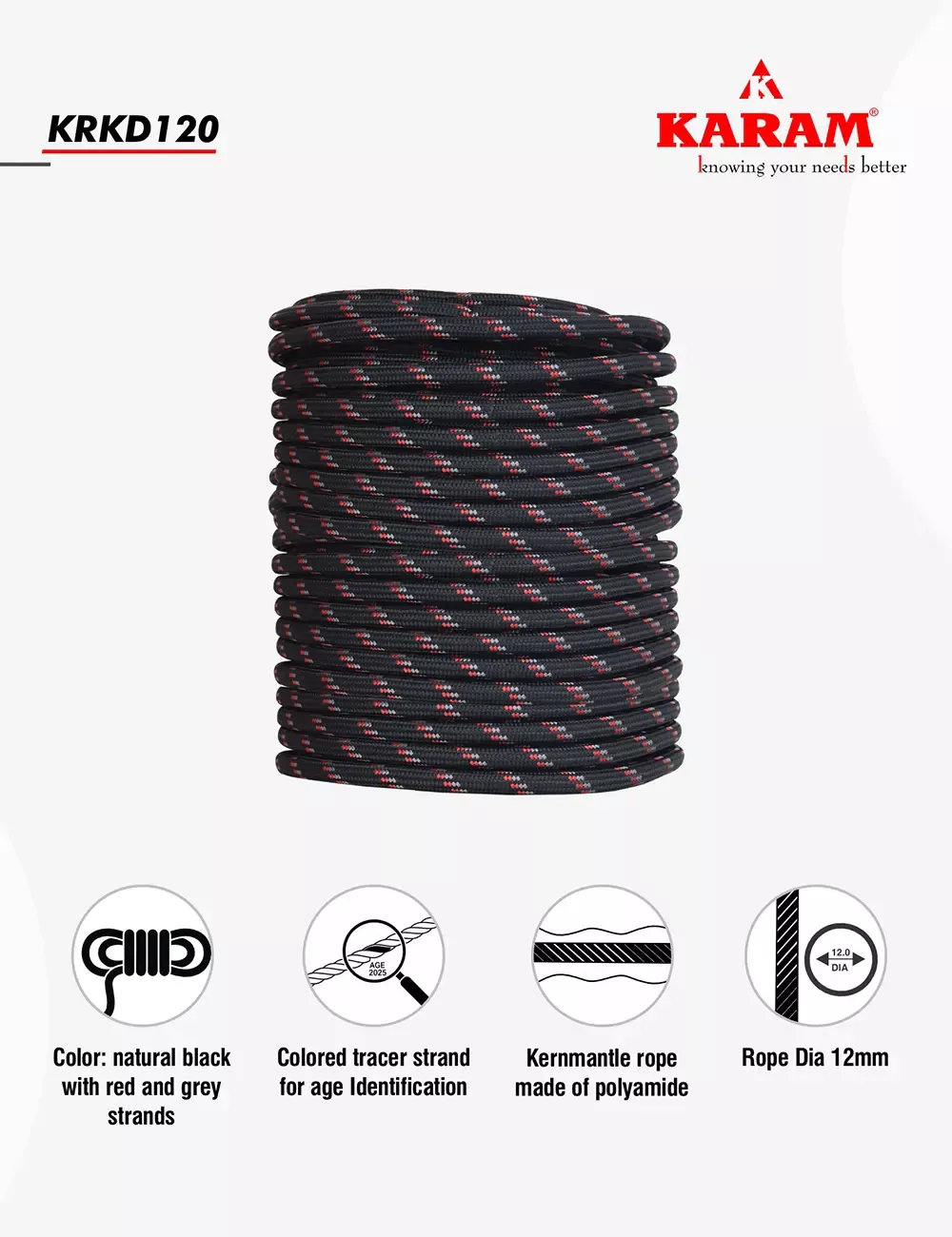 Karam Kernmantle Rope Anchorage Line, KRKD120