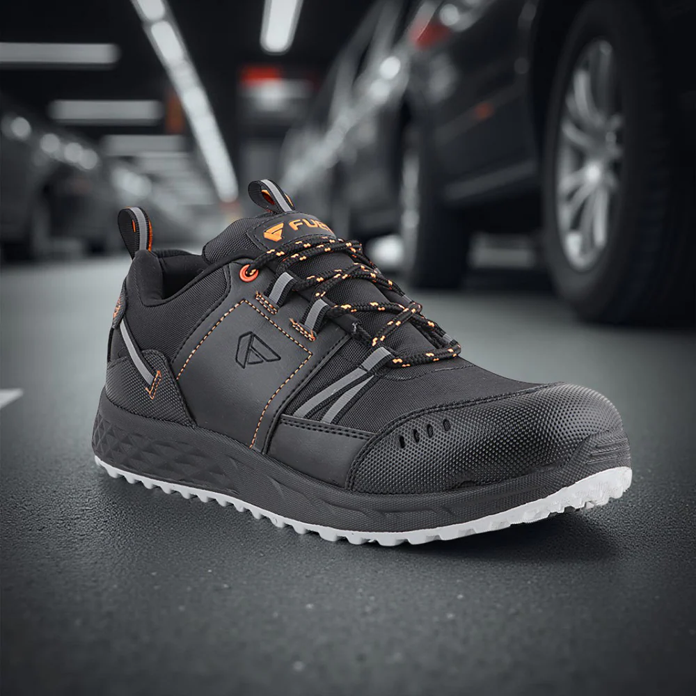FUEL Falcon-01 Genuine Leather Industrial Safety Shoes for Men's with Steel Toe Cap in Single Density PU Sole (Black)