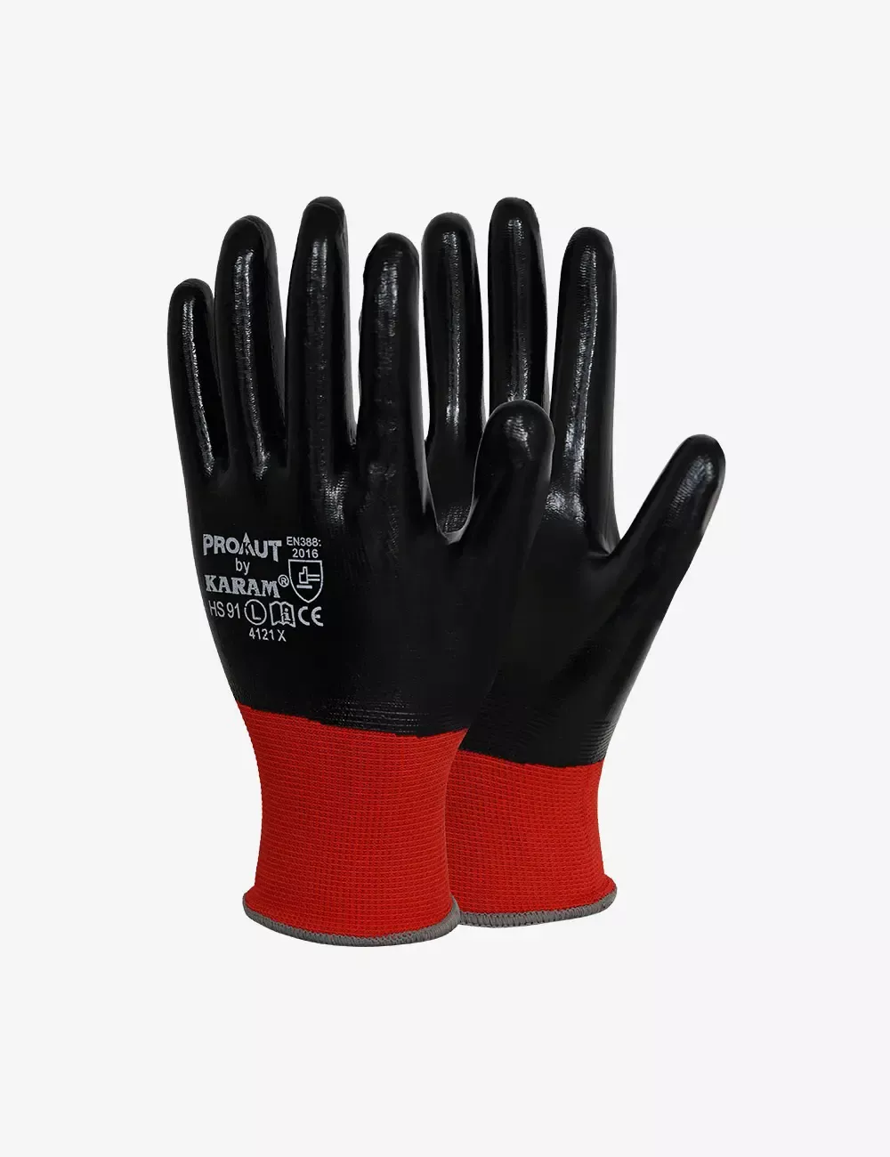 Red Polyester Liner with Black Nitrile Fully Coated with Smooth Finish, HS91
