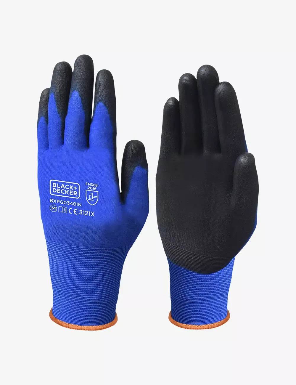 BLACK+DECKER Blue & Black Polyurethane Coated Gloves, Size-L BXPG0340IN