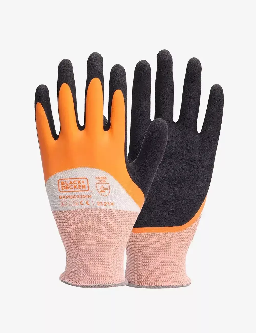BLACK+DECKER Orange & Black Latex Coated Gloves, Size-L BXPG0335IN
