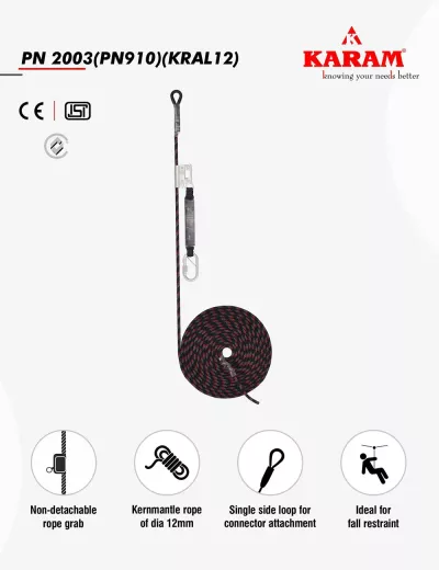 Guided type Fall Arrester System on Flexible Anchorage Line with Non-Openable Rope Grab RG03, PN2003(PN910)(KRAL12)