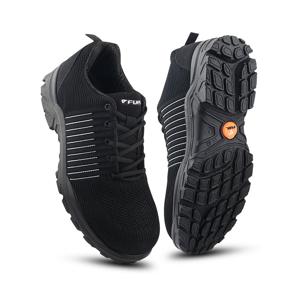 FUEL Aqua Knitted Upper in PU Sole with 200J Composite Toe Lightweight Industrial Work Safety Shoes for Men (Black)