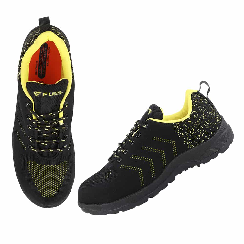 FUEL Arsenal Lightweight Safety Shoes for Men – Durable Industrial Sports Design with Strong Knitted Upper, PVC Sole, and 100J Metallic Toe Cap (UK 6–