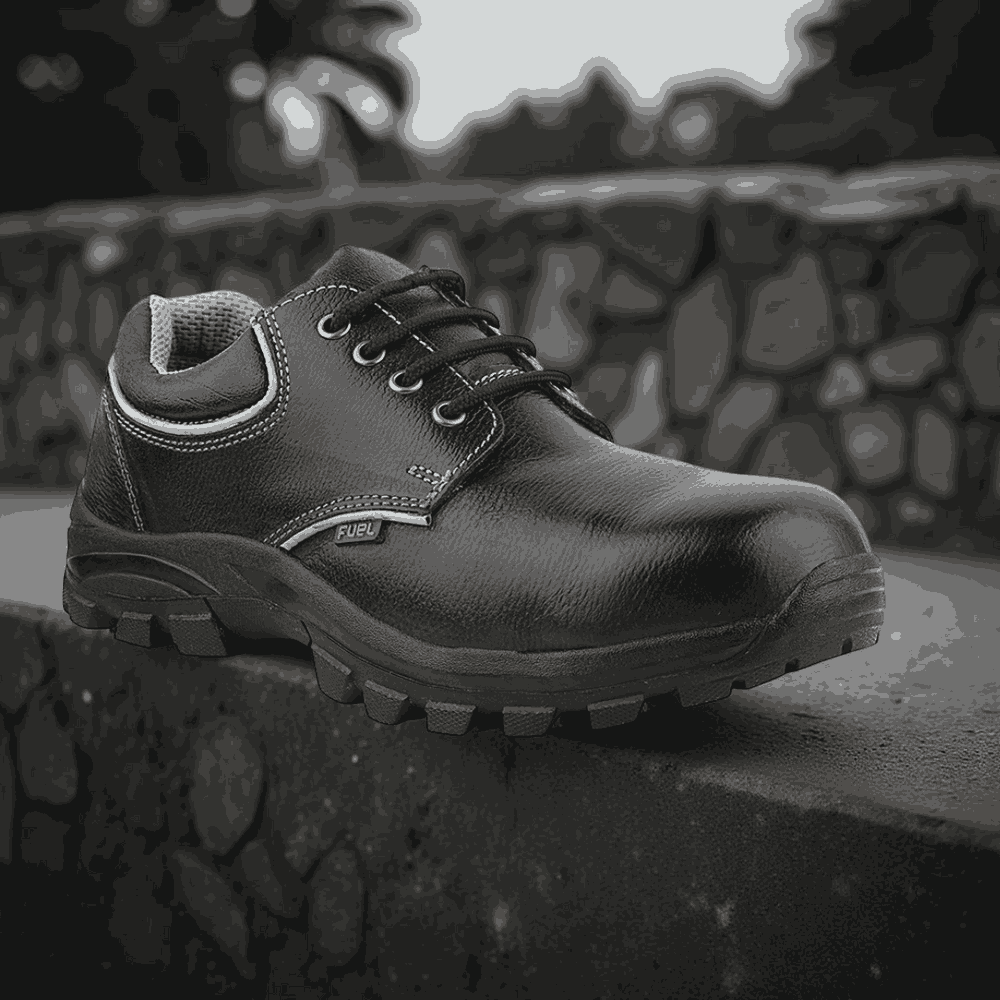 FUEL Leon R Leather in Tango PRINT & Rubberized Single Density Sole Industrial Safety Shoes for Men's (Black)