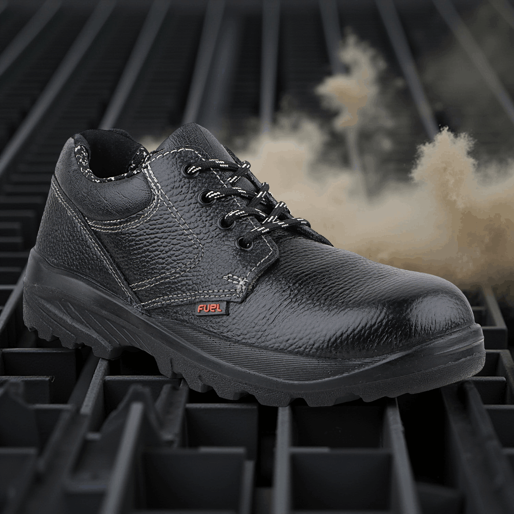 FUEL Squad DD PU Single Density Sole Industrial Safety Shoes for Men Industrial with 200J Steel Toe (Black)