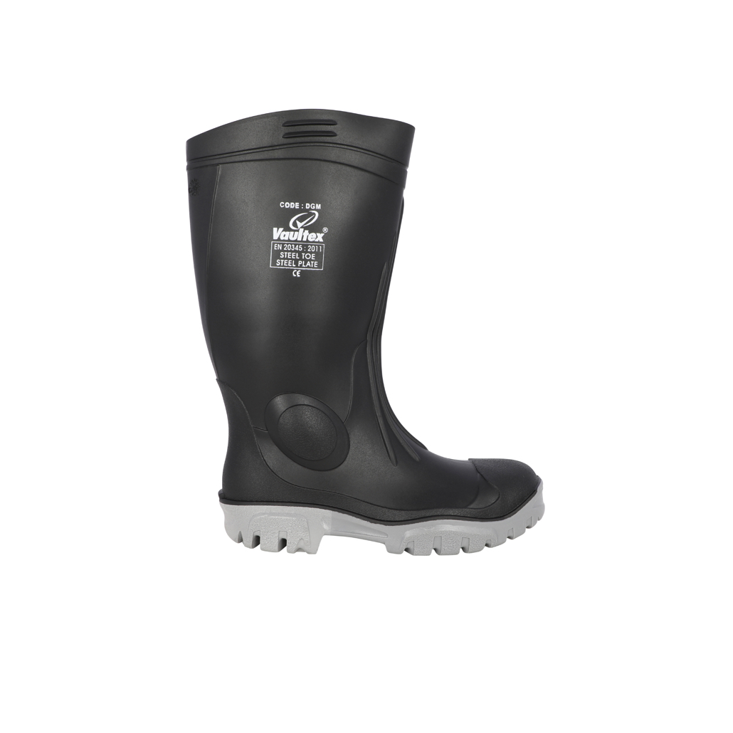 Vaultex, S5 Rain Boot with Steel Toe & Plate, Black Color